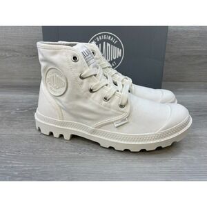 Palladium Pampa Hi Womens‎ Boot 8 White Canvas Chunky Military Platform Shoes